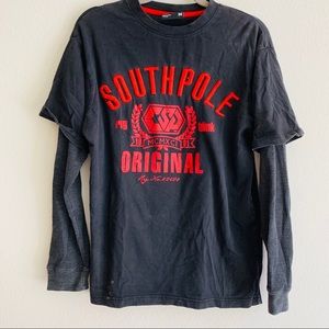 Southpole Original Black Red Embroider Shirt Sz M